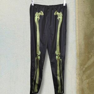 Child's Skeleton Pant Black Green Leg Bones Sz Large  12-14 Halloween Costume